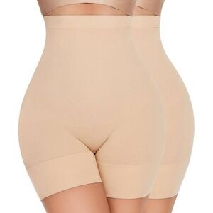 2 Pack High-Waist Tummy Control Shapewear Shorts for Women Beige 2XL‎